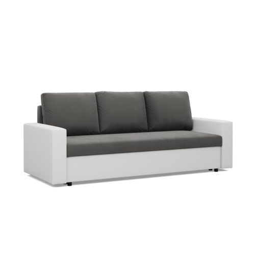 Panama kanapéágy, bársony + műbőr,  szürke - fehér