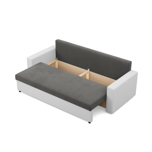 Panama kanapéágy, bársony + műbőr,  szürke - fehér