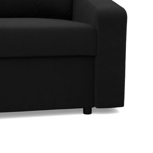 Zeus sarokkanapé, 1 ágyneműtartóval, döntött kartámasz, szövet anyag, univerzális oldal, bonell töltet, fekete