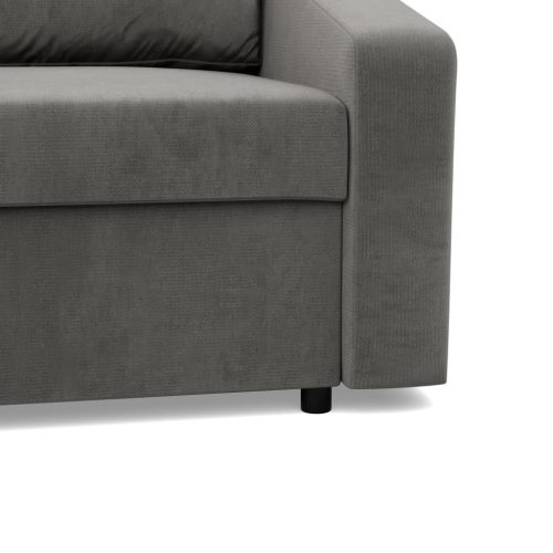 Zeus sarokkanapé, 2 ágyneműtartóval, döntött kartámasz, bársony, univerzális oldal, bonell töltet, világosszürke