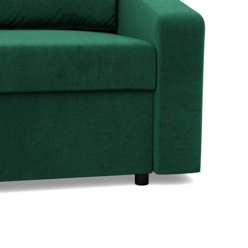 Zeus sarokkanapé, 2 ágyneműtartóval, döntött kartámasz, bársony, univerzális oldal, bonell töltet, zöld