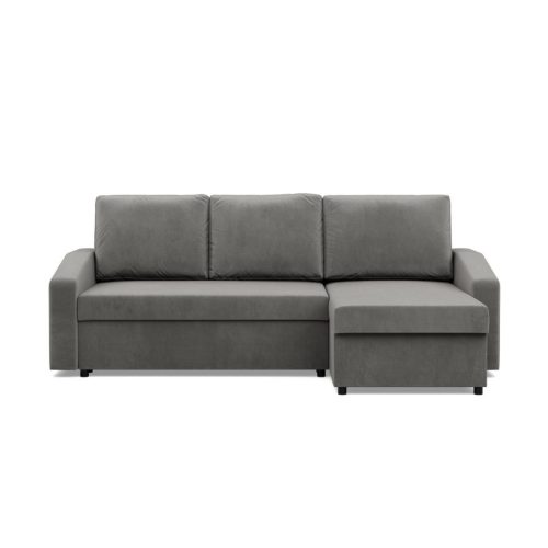 Zeus sarokkanapé, 2 ágyneműtartóval, döntött kartámasz, bársony, univerzális oldal, hab töltet, világosszürke