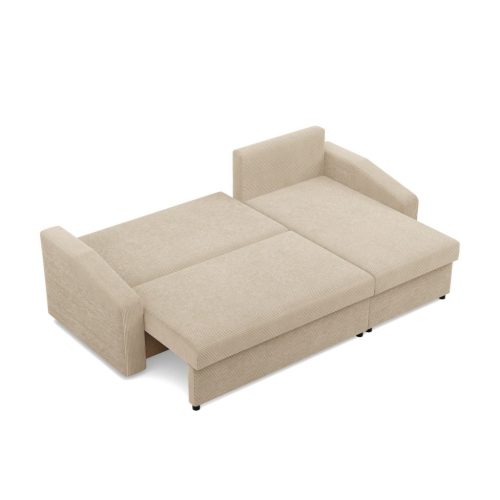 Zeus sarokkanapé, 2 ágyneműtartóval, döntött kartámasz, kordbársony, univerzális oldal, bonell töltet, bézs