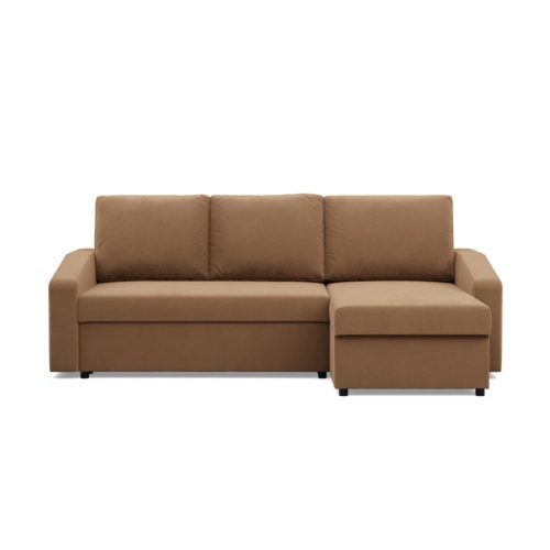 Zeus sarokkanapé, 2 ágyneműtartóval, döntött kartámasz, szövet anyag, univerzális oldal, bonell töltet, barna