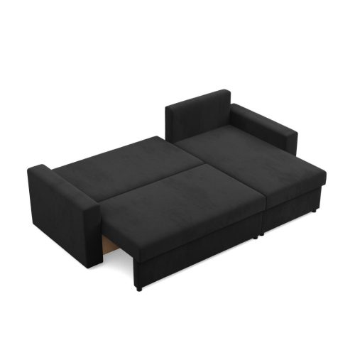 Zeus sarokkanapé, 2 ágyneműtartóval, egyenes kartámasz, szövet anyag, univerzális oldal, bonell töltet, fekete