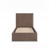 Paola egyszemélyes ágykeret (matrac nélkül), ágyneműtartóval, bársony, barna