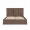 Polla kétszemélyes ágykeret (matrac nélkül), ágyneműtartóval, bársony, 160 x 200, barna