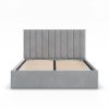 Polla kétszemélyes ágykeret (matrac nélkül), ágyneműtartóval, bársony, 160 x 200, szürke