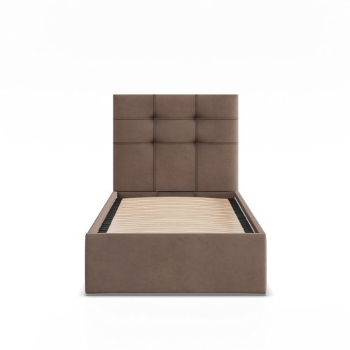 Soria egyszemélyes ágykeret (matrac nélkül), ágyneműtartóval, bársony, barna