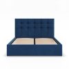 Soria kétszemélyes ágykeret (matrac nélkül), ágyneműtartóval, bársony, 140 x 200, kék