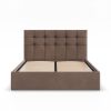 Soria kétszemélyes ágykeret (matrac nélkül), ágyneműtartóval, bársony, 180 x 200, barna
