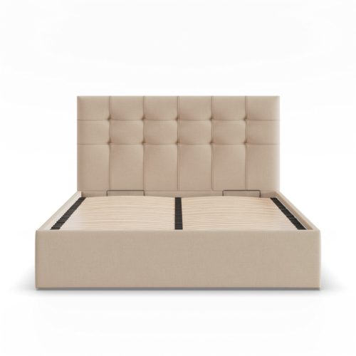 Soria kétszemélyes ágykeret (matrac nélkül), ágyneműtartóval, szövet, 140 x 200, bézs