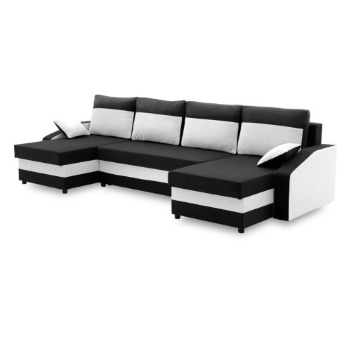 Sparta sarokkanapé, 1 ágyneműtartóval, szövet anyag, univerzális oldal, bonell töltet, fekete - fehér