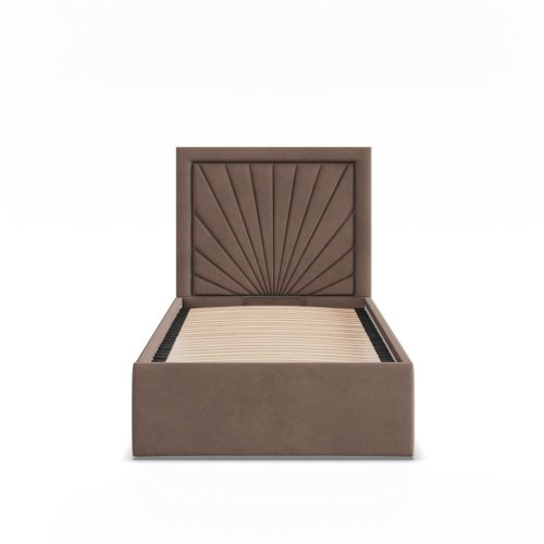 Vasto egyszemélyes ágykeret (matrac nélkül), ágyneműtartóval, bársony, barna