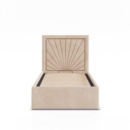 Vasto egyszemélyes ágykeret (matrac nélkül), ágyneműtartóval, bársony, bézs