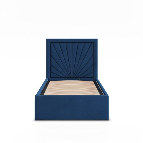 Vasto egyszemélyes ágykeret (matrac nélkül), ágyneműtartóval, bársony, kék
