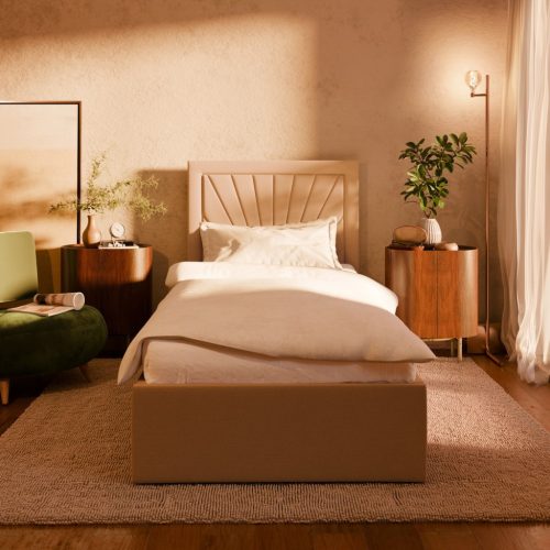 Vasto egyszemélyes ágykeret (matrac nélkül), ágyneműtartóval, bársony, kék