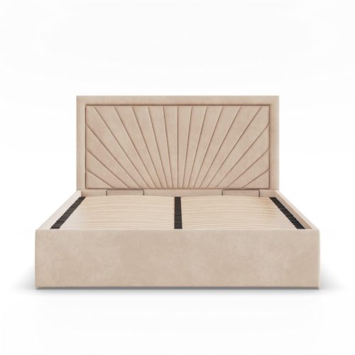 Vasto kétszemélyes ágykeret (matrac nélkül), ágyneműtartóval, bársony, 180 x 200, bézs