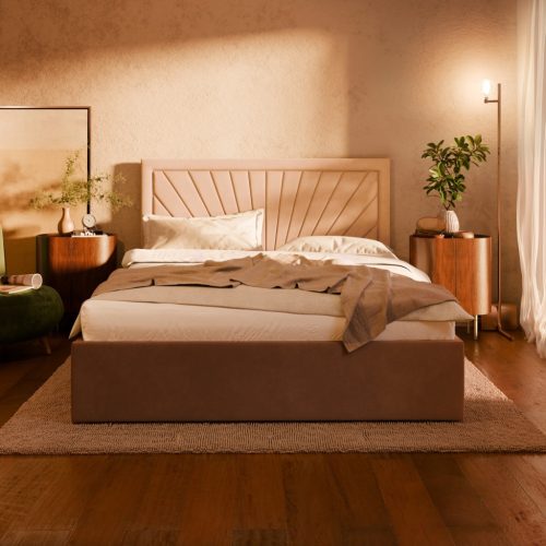 Vasto kétszemélyes ágykeret (matrac nélkül), ágyneműtartóval, bársony, 180 x 200, sötétszürke 