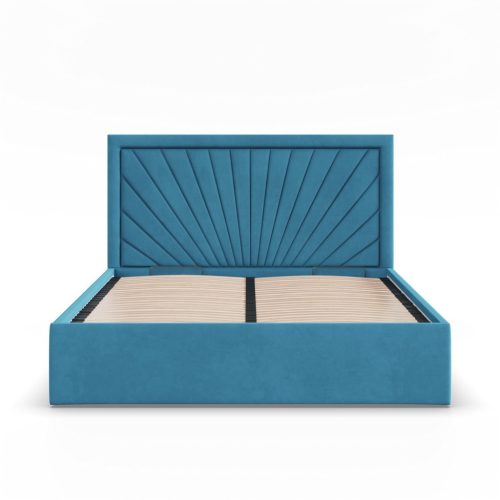 Vasto kétszemélyes ágykeret (matrac nélkül), ágyneműtartóval, bársony, 180 x 200, zöld