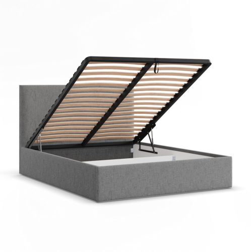 Vasto kétszemélyes ágykeret (matrac nélkül), ágyneműtartóval, szövet, 140 x 200, szürke