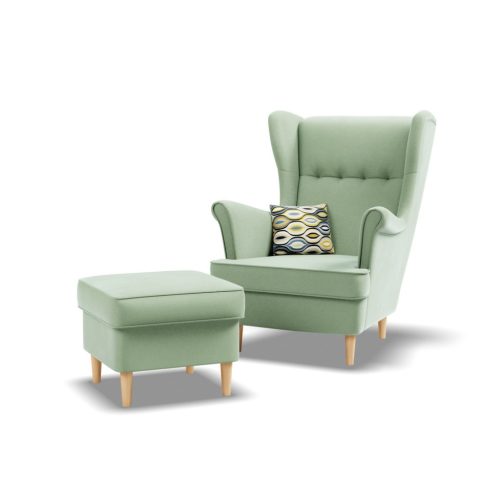 Uszak fotel, bársony, zöld