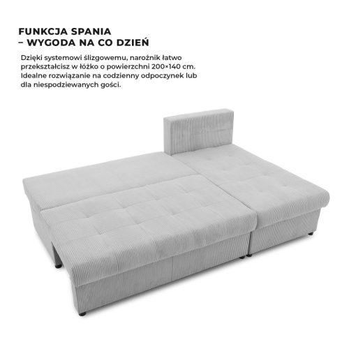 Venezia sarokkanapé, 3 ágyneműtartóval, kordbársony, univerzális oldal, hab töltet, szürke