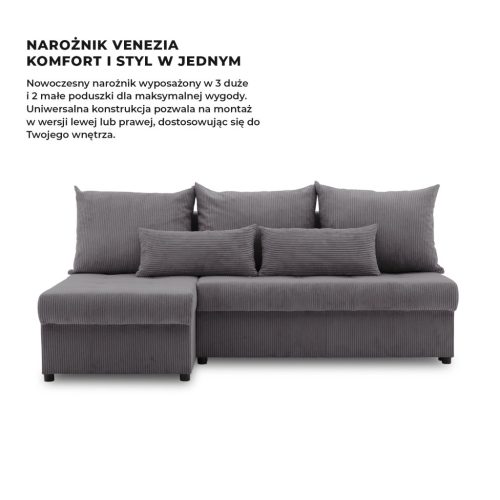 Venezia sarokkanapé, kordbársony, univerzális oldal, bonell töltet, szürke 