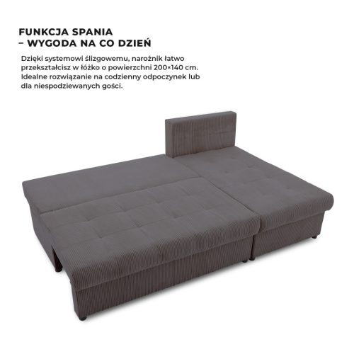 Venezia sarokkanapé, kordbársony, univerzális oldal, bonell töltet, szürke 