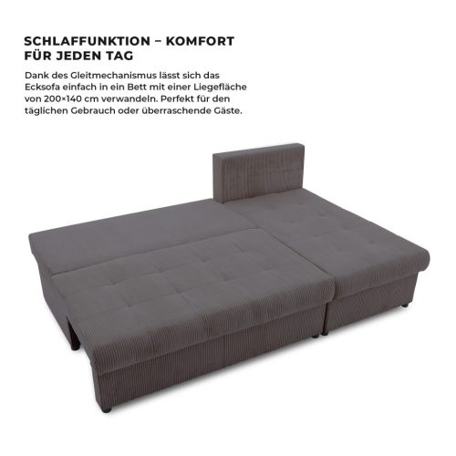 Venezia sarokkanapé, kordbársony, univerzális oldal, bonell töltet, szürke 