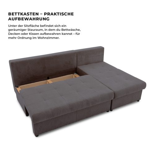 Venezia sarokkanapé, kordbársony, univerzális oldal, hab töltet, szürke 