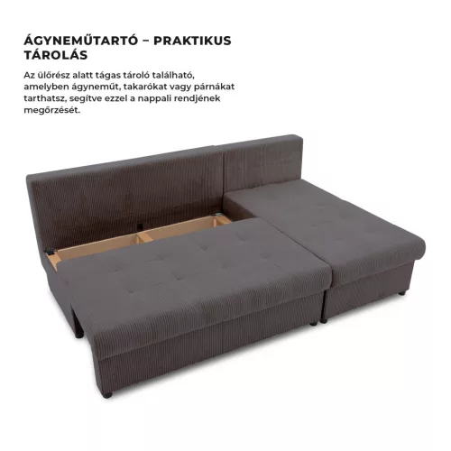 Venezia sarokkanapé, kordbársony, univerzális oldal, hab töltet, szürke 