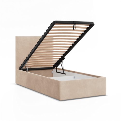 York egyszemélyes ágykeret (matrac nélkül), ágyneműtartóval, bársony, bézs