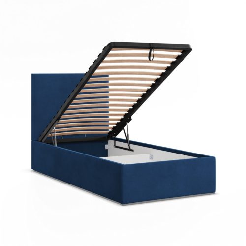 York egyszemélyes ágykeret (matrac nélkül), ágyneműtartóval, bársony, kék