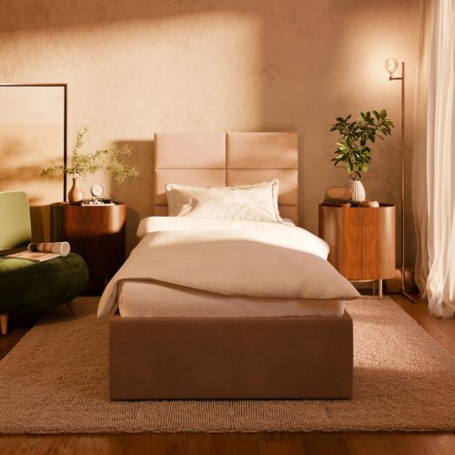 York egyszemélyes ágykeret (matrac nélkül), ágyneműtartóval, bársony, szürke