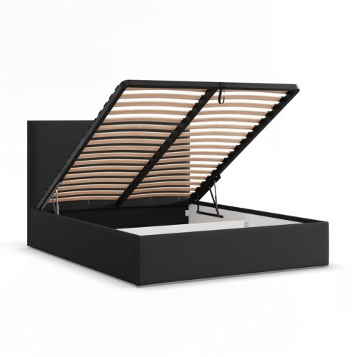 York kétszemélyes ágykeret (matrac nélkül), ágyneműtartóval, szövet, 160 x 200, fekete