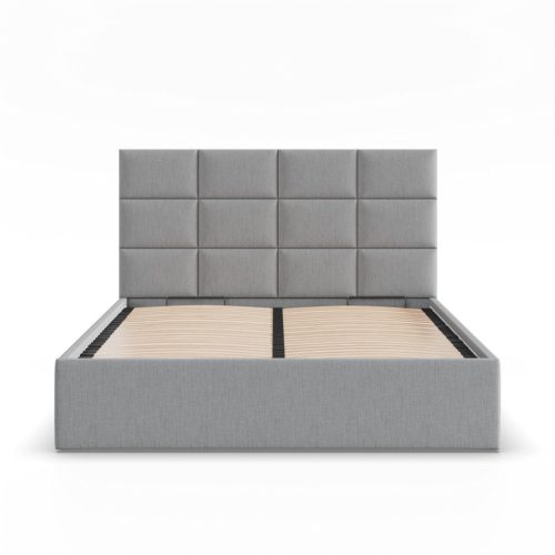 York kétszemélyes ágykeret (matrac nélkül), ágyneműtartóval, szövet, 160 x 200, szürke