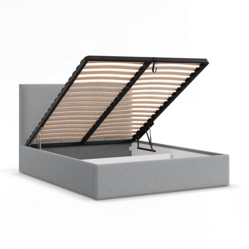 York kétszemélyes ágykeret (matrac nélkül), ágyneműtartóval, szövet, 160 x 200, szürke