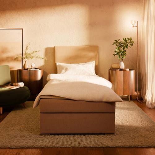 Zonza egyszemélyes ágy, szövet, ágyneműtartóval, szürke