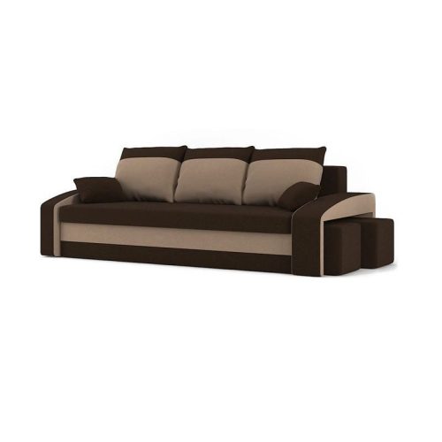 HEWLET kanapéágy 2 db puffal, PRO szövet, bonell rugóval, jobb oldali puff tároló, barna / cappuccino