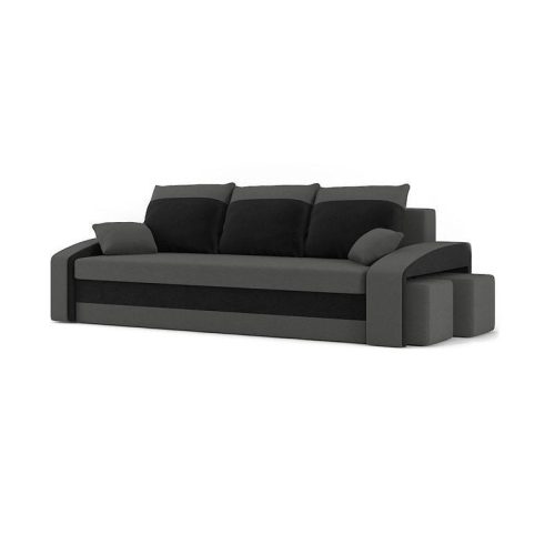 HEWLET kanapéágy 2 db puffal, PRO szövet, bonell rugóval, jobb oldali puff tároló, szürke / fekete