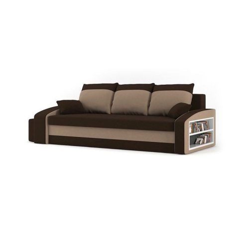 Monviso kanapéágy polccal és 2 db puffal, normál szövet, hab töltőanyag, jobb oldali polc, bal oldali puff tároló, barna / cappuccino