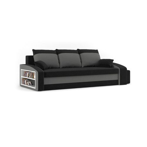 Monviso kanapéágy polccal és 2 db puffal, PRO szövet, bonell rugóval, bal oldali polc, jobb oldali puff tároló, fekete / szürke