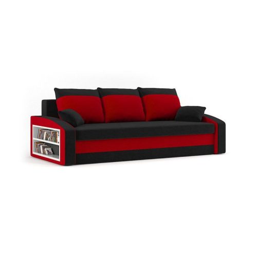 HEWLET kanapéágy polccal, normál szövet, hab töltőanyag, bal oldali polc, fekete / piros