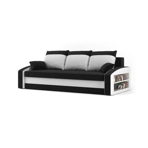 Monviso kanapéágy polccal, normál szövet, hab töltőanyag, jobb oldali polc, fekete / fehér