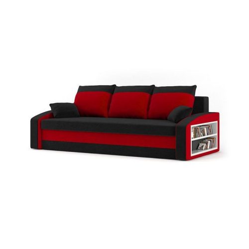 Monviso kanapéágy polccal, normál szövet, hab töltőanyag, jobb oldali polc, fekete / piros