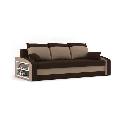 Monviso kanapéágy polccal, PRO szövet, bonell rugóval, bal oldali polc, barna / cappuccino