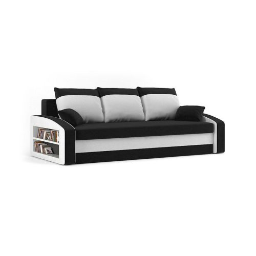 Monviso kanapéágy polccal, PRO szövet, bonell rugóval, bal oldali polc, fekete / fehér