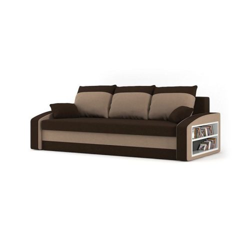 HEWLET kanapéágy polccal, PRO szövet, bonell rugóval, jobb oldali polc, barna / cappuccino