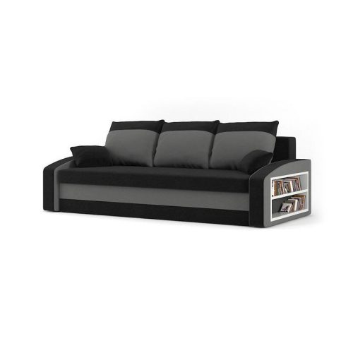 HEWLET kanapéágy polccal, PRO szövet, bonell rugóval, jobb oldali polc, fekete / szürke